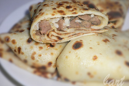 Блины с печенью и рисом